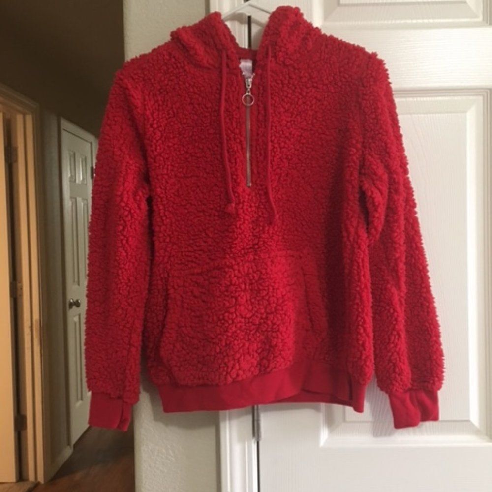 Women's No Boundaries Sherpa Hooded Pullover Jacket--Red--Size M 